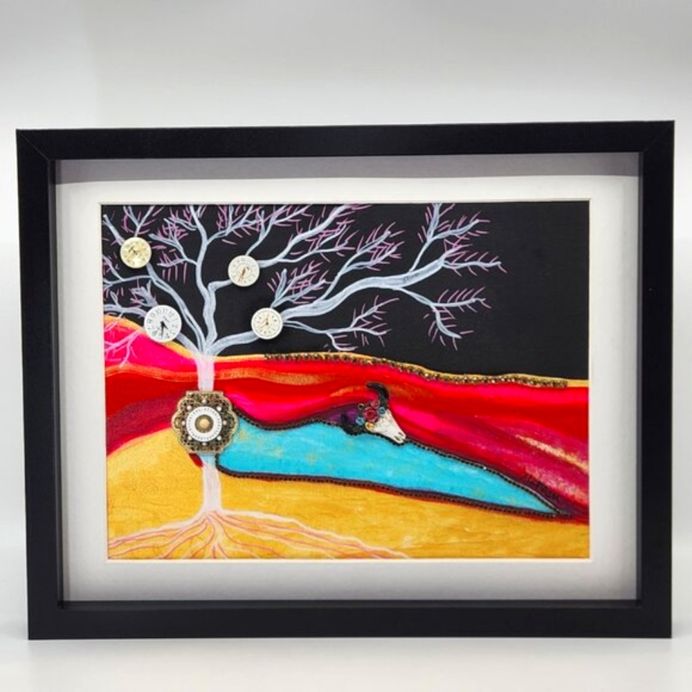 Original Art: Mixed Media Surreal Tree with Watch Parts and Jewelry Pieces